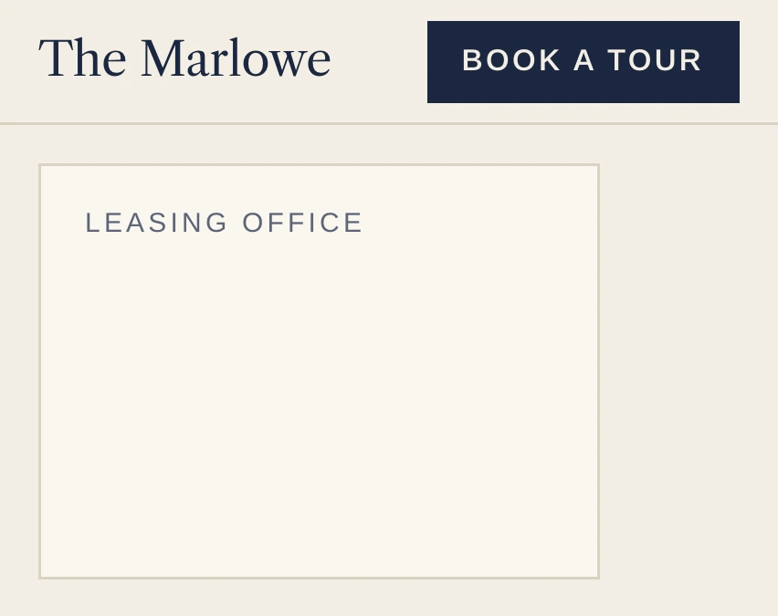 The Marlowe's home page, where the leasing office hours change to stay open until 7 on Thursdays.