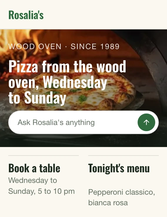 Rosalia's home page: pizza from the wood oven, Wednesday to Sunday