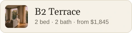Larkspur Commons's card for B2 Terrace: 2 bed, 2 bath, from $1,845.