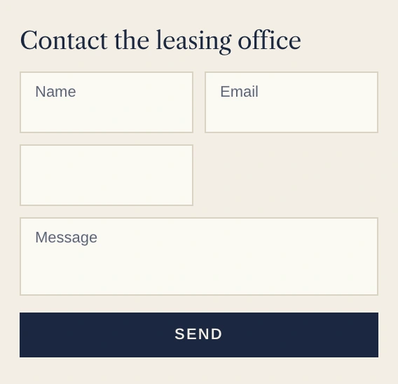 The Marlowe's Contact the leasing office form, whose new Residence field lights up as it appears.