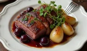 Duck with cherries and jus