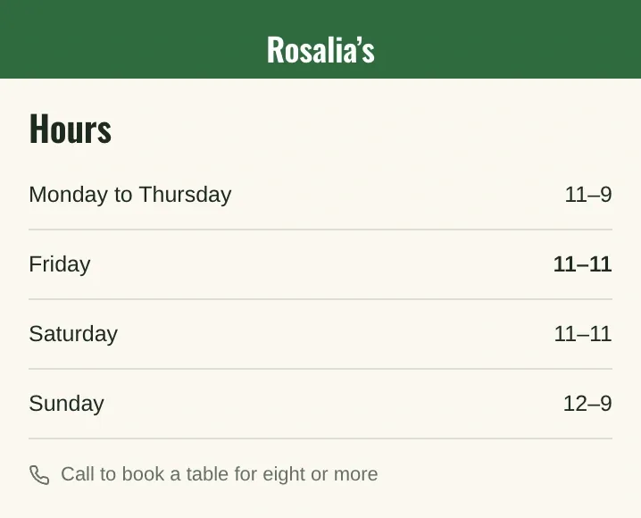 Rosalia's hours in the draft with Friday reading 11–11 and the done pin on it.