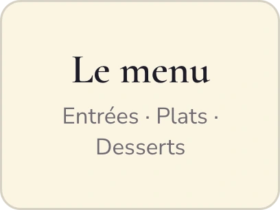 Maison Lune's menu graphic: Le menu, Entrées · Plats · Desserts, in serif on cream.