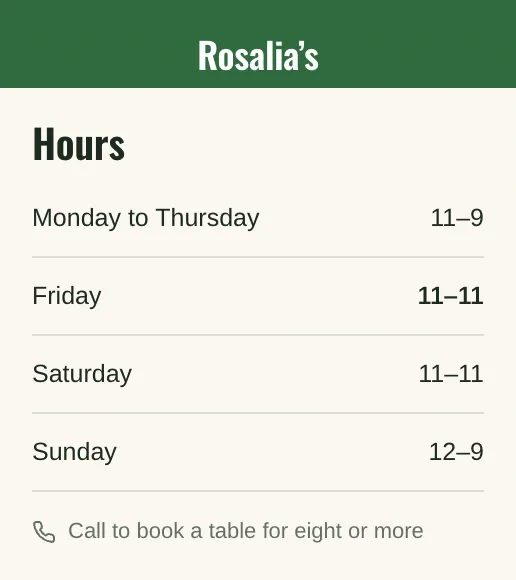 Rosalia's hours in the draft with Friday reading 11–11 and the done pin on it.