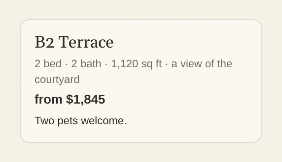 Larkspur Commons's draft of the B2 Terrace plan, now saying two pets welcome.