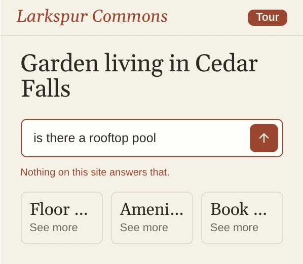Larkspur Commons's home page answering is there a rooftop pool with Nothing on this site answers that.