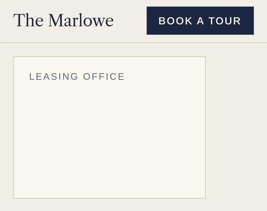 The Marlowe's home page, where the leasing office hours change to stay open until 7 on Thursdays.