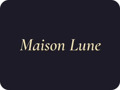 Maison Lune's logo in butter-yellow italic serif on near-black.