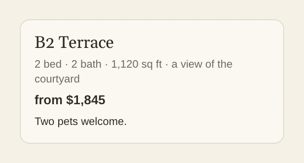 Larkspur Commons's draft of the B2 Terrace plan, now saying two pets welcome.