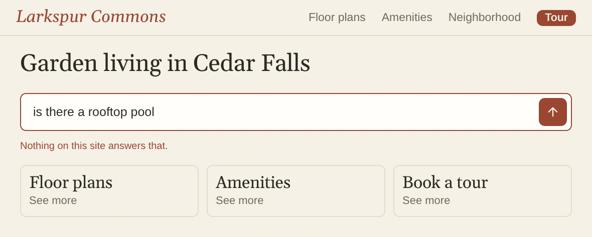 Larkspur Commons's home page answering is there a rooftop pool with Nothing on this site answers that.