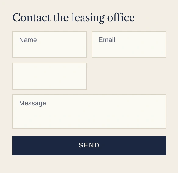 The Marlowe's Contact the leasing office form, whose new Residence field lights up as it appears.